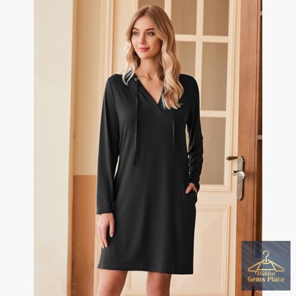 UPF 50+ Long Sleeve Hooded Dress Lightweight Athletic Sun Protection - Picture 2 of 7